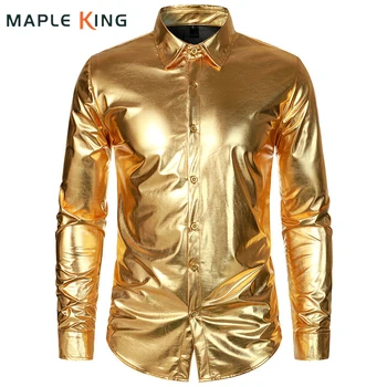 Spīdīga Zelta Dizaineru Drēbes Vīriešiem, Spīdīga Naktsklubs Krekli Metāla Disco Party Halloween Kostīmu Vīriešu Blusas Steampunk Masculino
