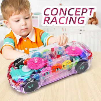 Bērnu Rotaļlietas Flash Elektriskā Sacīkšu Auto Caurspīdīgs Krāsains LED Gaismas Mūziku, Mehānisko Pārnesumu Auto Apgaismojums Modelis Zēni Dāvanu