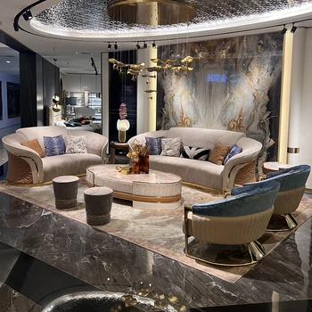 Dizaina mēbeles pielāgota itālijas gaismas luksusa high-end villa lielu četru sēdekļu ādas dīvāna kopā