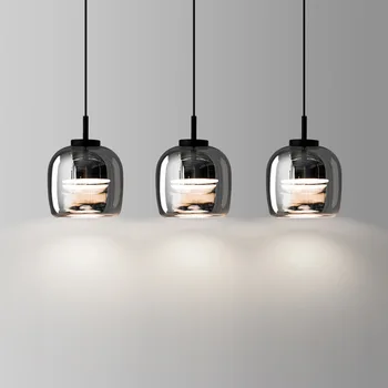 Telpas Apgaismojums Kulons Mājas Dekori Virtuves Salu Ēdamistaba Karājas Lampas Modernās LED Spīdums Dūmu Pelēks Stikls Griestu Lampas