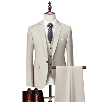 Žakete + Veste + Bikses Boutique Tīru Krāsu Vīriešu Biznesa Formālu Uzvalku Trīs gabals, kas Līgavainis Kāzu Kleitu, Kostīmu Homme De Luxe