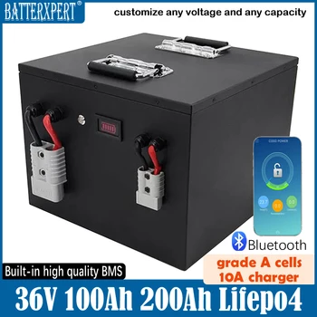 36V 100Ah 200Ah Batterie Trotinette Electrique Lifepo4 Baterijas, lai Velcēšanas Motora Saules Sistēmas RV Laivu