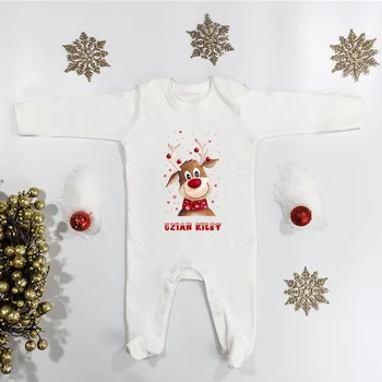 Personalizētas Ziemassvētku Mazulim Augt Pasūtījuma Ziemeļbriežu Baby Romper Sleepsuit par Zēnu, Meiteni Pirmo Ziemassvētku Apģērbs Ziemassvētki Bērnu Piemiņai