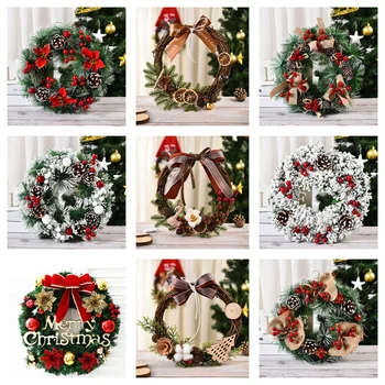 Navidad Ziemassvētku Vainags Mākslīgā Čiekurs Sarkano Ogu Vainagu Sienas Piekārtiem Rotājumi 2023 Priecīgus Ziemassvētku Rotājumi Wreathes