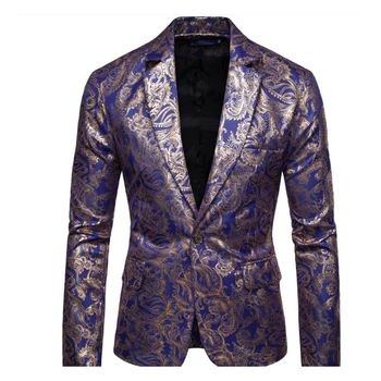 Vīrieši Posmā Stilīgs Lukturīti Zelta Folijas Spieduma Drukāšanas Žakete Dizainu, Modes Sniegumu Uzvalks Jaka