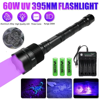 60W 3-Led 395nm UV Lukturīti Ultravioleto Koka Lampas, USB Uzlādējams, Violeta Laternu Dārgakmeņi Rotaslietas Dzintara Ekspertu Identifikācijas