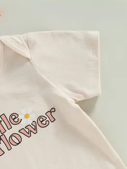 Baby Toddler Meitene Bell Dibeni Apģērbu Komplekts Maz Savvaļas Ziedu Vēstuli Izdrukāt Romper Saulespuķu Izlīdzināšanu Bikses Cute Apģērbs (Rozā 12-18
