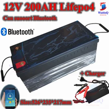 Lifepo4 12V 200AH litija baterija, bluetooth BMS APP 12.8 V 200Ah par 1200W inverter laivu Saules enerģijas uzkrāšanas + 20A Lādētāju