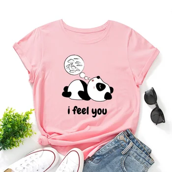 Modes Moderns Radošo Spēlēt Panda Modelis Sieviešu Kokvilnas T-krekls Apaļu Kakla Gadījuma Īsām Piedurknēm Sieviešu Topi