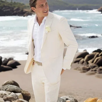 Veļa Beach Kostīmi Vīriešu Kāzu Slim Fit Līgavainis Uzvalku Oficiālu Balli Labākais Cilvēks Žakete 2 Gabali Vīriešu Modes Jaka ar Biksēm