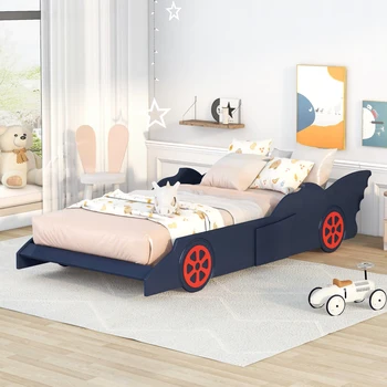 Sacīkšu Auto Formas gultu,Twin Izmēra Platformu gulta ar Riteņiem,izturīga līstes,Pievilcīgs dizains sacīkšu Auto Gulta tērps bērniem guļamistaba