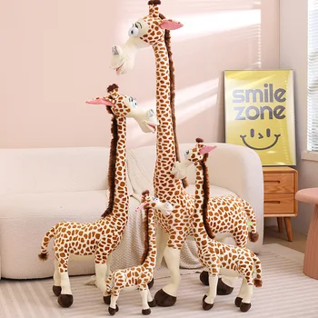 60/80CM Simulācijas Garš Kakls Žirafe Pildījumu Plīša Rotaļlieta Multfilmu Madagaskara Dzīvnieku mīkstās Rotaļlietas Bērniem, Bērnu Cute Lelle Dzimšanas dienas Dāvana