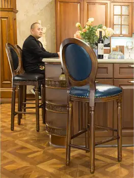 Amerikāņu Masīvkoka Bāra Krēsls Eiropas Stila Bāra Krēsls Retro Augsta Ķebļa Atzveltni Recepcijas Pakalpojumi Bāra Krēsls Augsta Ķebļa
