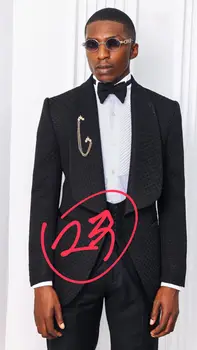 3D Pleds Kāzu Līgavainis Uzvalku Black Slim Fit Vīriešu Uzvalks Pielāgotus, 3 Gab. (Jaka+Bikses+Veste) 2023