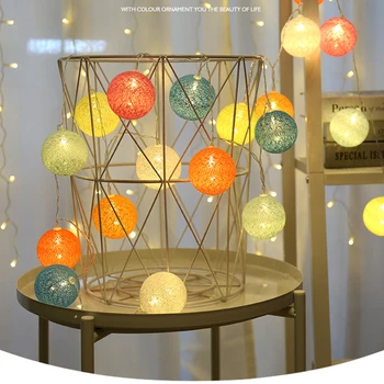 LED Laternu Kokvilnas Bumbu Macaron String Lampas Ziemassvētku Interjera Dekorēšana Gaismas Krāsains String Gaismas Brīvdienu Puse Apdare