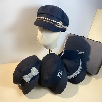 Auchan vilnas maisījums rhinestones multi-stilu navy cepuri āra izbrauciens ķēdes flat top pīļu mēles berley kokvilnas veļa newsboy cepure