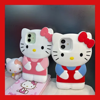Sanrio Hello Kitty Gudrs trīsdimensiju Silikona Telefonu Gadījumos IPhone 15 14 13 12 11 Pro Max XR XS MAX Triecienizturīgs Soft Shell