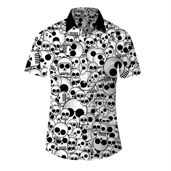 Goth Galvaskausa Šausmu Krekli Vīriešu Apģērbs Pop 3D Iespiesti Havaju salu Pludmales Krekls ar Īsām Piedurknēm y2k Topi, Vintage Drēbes, Atloks, Blūze