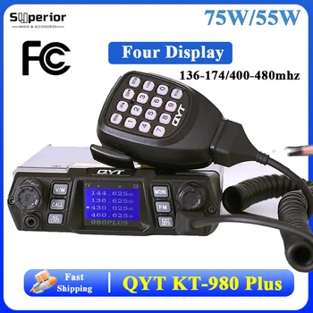QYT KT-980Plus Automašīnu Mobilo Radiosakaru 75W/55W FCC Dual Band VHF UHF Quad Gaidīšanas Ilgi Zvana Attālumā Ekrānu Ham Radio Stacijas