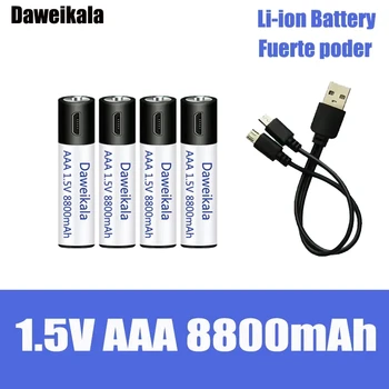 Batería de joniem de litio recargable por USB, alta capacidad, 1,5 V, AAA8800 mWh, para kontroles remoto, ratón, pequeño ventilador
