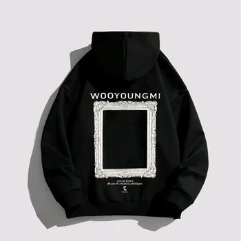 Wooyoungmi Atpakaļ Burtu Drukas Vīriešu Lielgabarīta S-5XL Streetwear Vīriešu sporta Krekls Sieviešu Ikdienas pelēkā vārna Zaudēt Trackwear