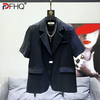 PFHQ Rudens Vīriešu Metāla Pogas Dizains Uzvalks Modes Augstas Kvalitātes Žakete ar Īsām Piedurknēm Mētelis Modes Ins vienkrāsainu Kabatas 21Z1305