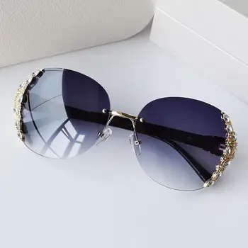 Jauno Sieviešu Apmalēm Apļveida Saulesbrilles Sieviešu Dekoratīvās Dimanta Luksusa, Saules Brilles Āra Ceļojumu Brilles UV400 Gafas De Sol