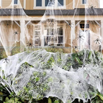 100gab Mākslīgā Zirnekļa Tīmekļa Halloween Dekorēšanai Biedējošu Grupa Skatuves Dekorācijas Šausmu Balts Stretchy Izkaltusi w Spider Mājas Decora
