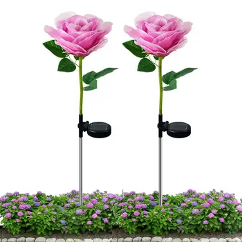 Saules Rose Puķu Gaismas Modernizētas Reāli LED Saules Powered Rožu Gaismas Ziedu Staba Ūdensizturīgs Dekoratīvās, Saules Gaismas